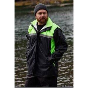 Saphirose XL Reflective Waterproof Outdoor  Rain Jacket Zip Snap Front Hood